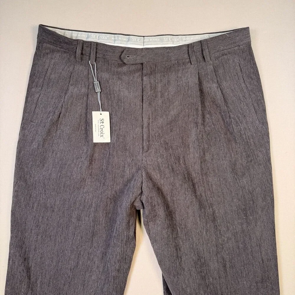 NWT ST. CROIX Men's Grey Corduroy Pants Trousers Sz 42R MADE IN ITALY Wool Blend